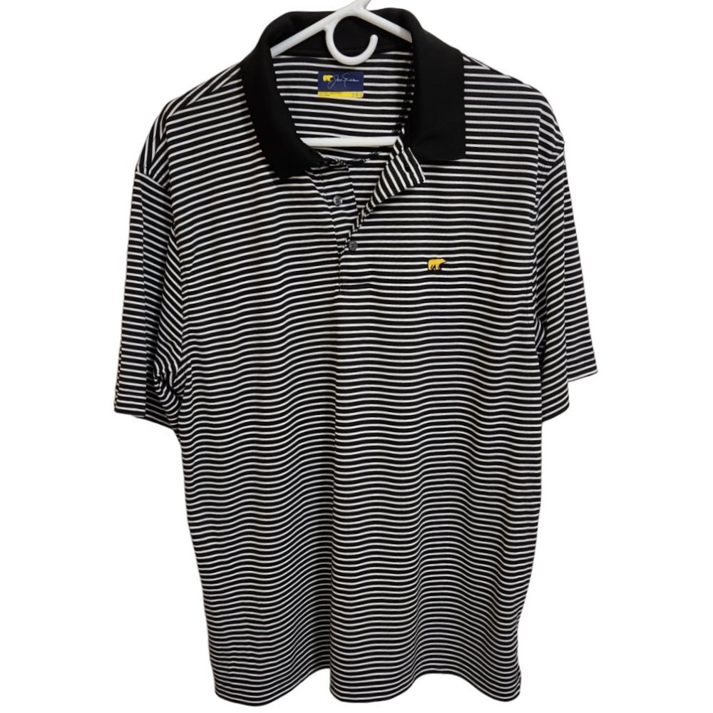Jack Nicklaus Black & White Striped Short Sleeve Golf Polo Shirt Size XL